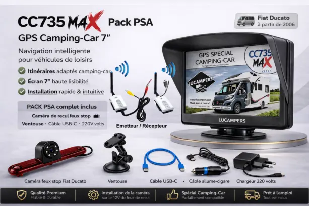 gps spécial fiat ducato et caméra de recul sur feux stop du fourgon fiat ducato