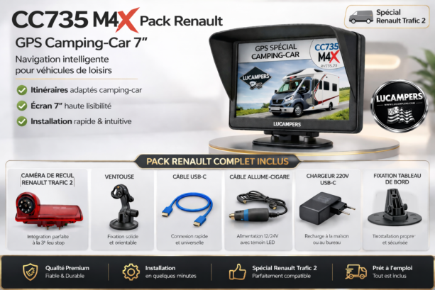 gps et sa caméra de recul pour montage sur un Renault trafic