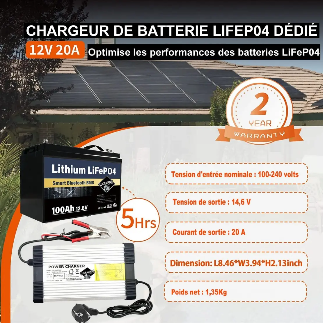 Chargeur de batterie intelligent 20A 12V pour batteries au lithium