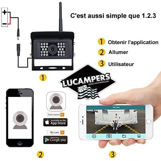 Caméra de recul sans fil camping car pour téléphone IOS, Iphone et Android